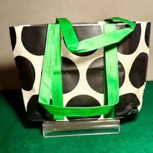 kate spade New York Reusable Tote Bag * Black White Polka Dot * Green Handles